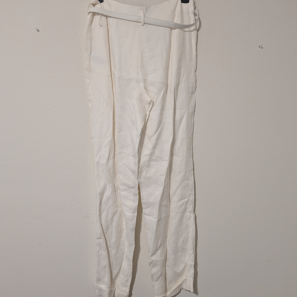 Ralph Lauren White Wide Leg Pants with Tie Waist - Picture 3 of 12